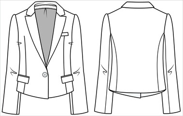 CROPPD BODY NOTCH COLLAR  SINGLE BREASTED BLAZER FOR WOMEN CORPORATE WEAR IN EDITORIAL VECTOR FILE