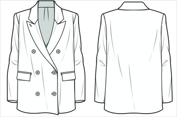 RELAX FIT NOTCH COLLAR LONG LINE DOUBLE BREASTED BLAZER FOR WOMEN CORPORATE WEAR IN EDITABLE VECTOR FILE