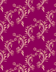 Pattern design vector of decorative golden flowers on solid pink color