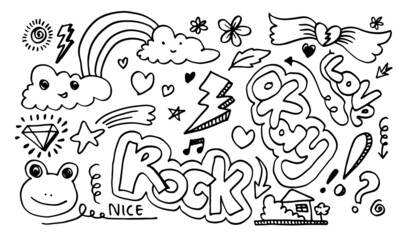 Set of cute doodle on white background.kids doodle.vector illustration.