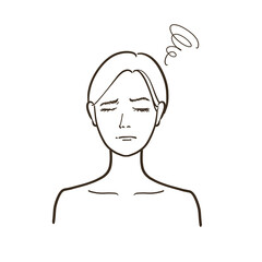 浮かない顔をする女性の線画イラスト