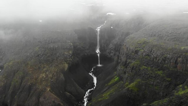 Aerial view of a waterfall on Putorana plateau