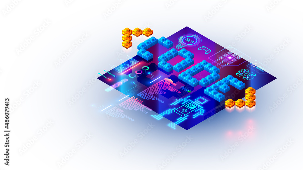 Fototapete Coding or creating code of program for children. Online training for kids about programming, coding computer game and sciences skills. Computer technology internet school. Conceptual Banner on white.