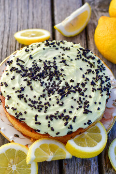 Lemon cake .Lemon almond gluten free cake with cream cheese frosting. Ketogenic diet dessert