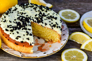 Lemon cake .Lemon almond gluten free cake with cream cheese frosting. Ketogenic diet dessert