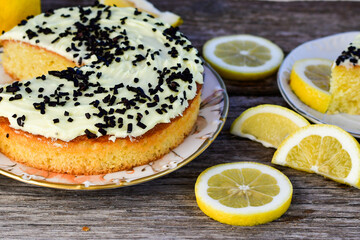 Lemon cake .Lemon almond gluten free cake with cream cheese frosting. Ketogenic diet dessert