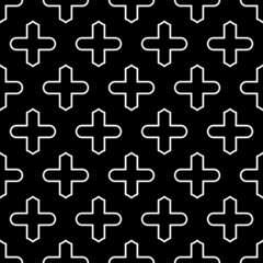 Seamless pattern with crosses ornament. Background with repeated cross shapes ornamentation. Ancient embroidery wallpaper. Ethnic motif. Digital paper with plus signs, textile print. Vector art.