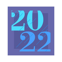 Happy new year 2022. Color numbers. Christmas decoration and confetti on dark blue background. Holiday greeting card design.
