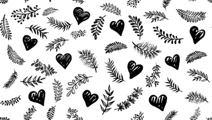 Branches and heart collection hand drawn, vector.