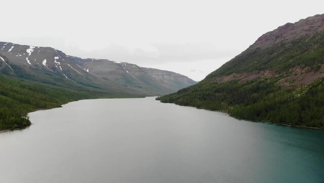 Aerial view of the lake at Putorana plateau
