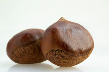 Autumn delicacies, chestnuts, white, white background
