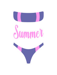 Summer isolated fashion swimsuit. Minimalistic simplified illustration. Vector. Swimsuit for beach. Two-piece swimsuits. Trendy color 2022