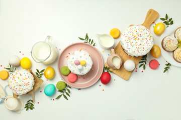Concept of Easter food on white background