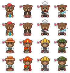 Vector Illustration of Cute sitting Bear costume. Set of cute little Bear characters. Collection of funny little bear isolated on a white background.