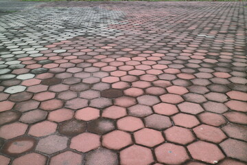 red hexagon shaped brick paving