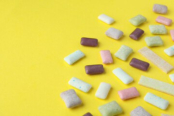 Concept of chewing or bubble gum, space for text