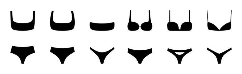 Summer isolated fashion swimsuit. Minimalistic simplified vector illustration. Swimsuit for beach. Two-piece swimsuits. Black. Vector