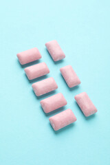 Chewing or bubble gum on blue background