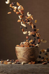 Flying dried fruits and nuts.