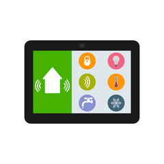 Tablet with smart home control. Modern house. Vector illustration on a white isolated background.