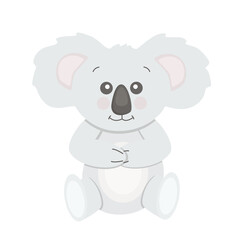 Vector baby koala on a white background isolated. Koala gray sitting