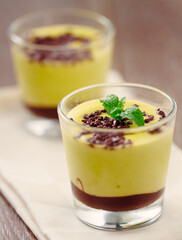 Pistachio Mousse in Little Glass. High quality photo