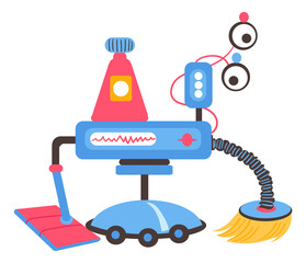 Cartoon robot cleaner. Funny automatic machine toy