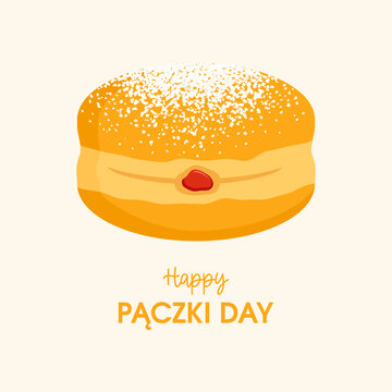 Happy Paczki Day vector. Traditional polish donut filled with jam and powdered sugar icon vector. Important day