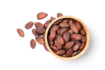Cocoa bean isolated on white background close-up top view