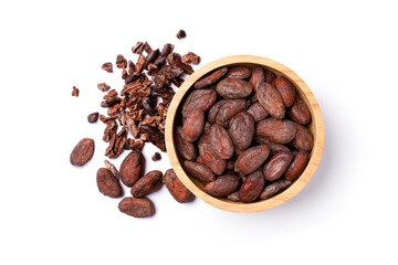cocoa beans and nibs isolated