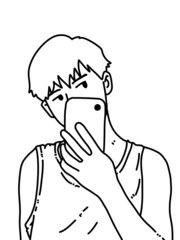 black and white of cute man cartoon for coloring