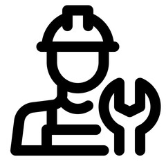 Mechanic Men With Hard Hat Line Icon Vector