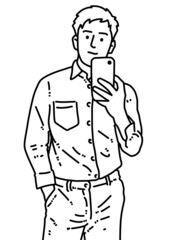 black and white of cute man cartoon for coloring