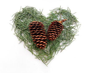 Valentine's day with a green heart made of pine needles