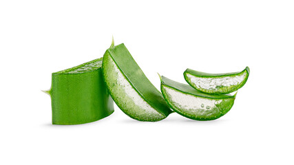 Sliced aloe vera leaf with clipping path isolated on white background.