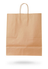 Craft paper bag isolated on white background. Sale concept.