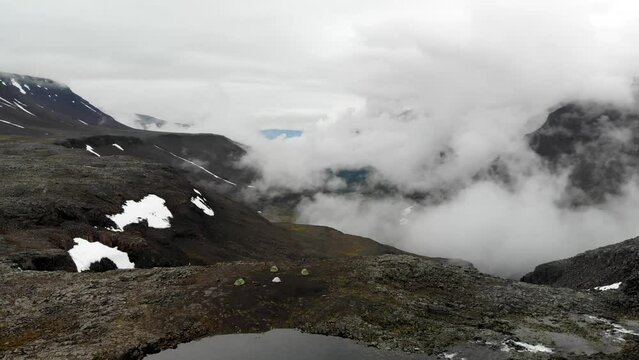 Aerial view of the tourist camp at Putorana plateau