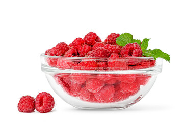 Red raspberries and mint leaves isolated with clipping path.