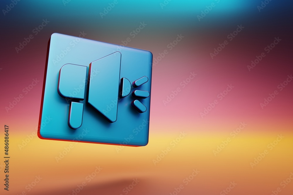 Poster Megaphone icon. Beautiful Blue Megaphone symbol icons on multicolor bright background. 3d rendering illustration. Background pattern for design.