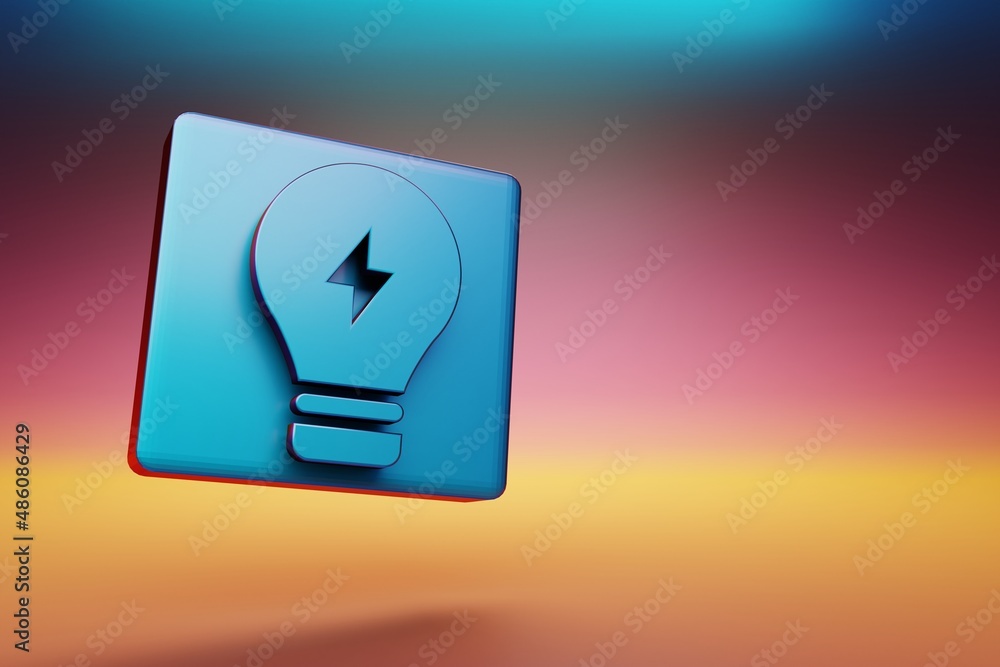 Poster electricity icon. beautiful blue electricity symbol icons on multicolor bright background. 3d render