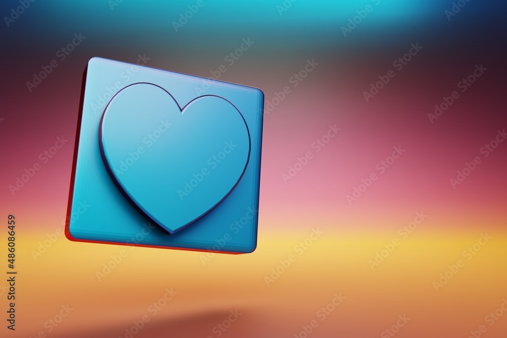 Aufkleber heart icon. beautiful blue heart symbol icons on multicolor bright background. 3d rendering illustra