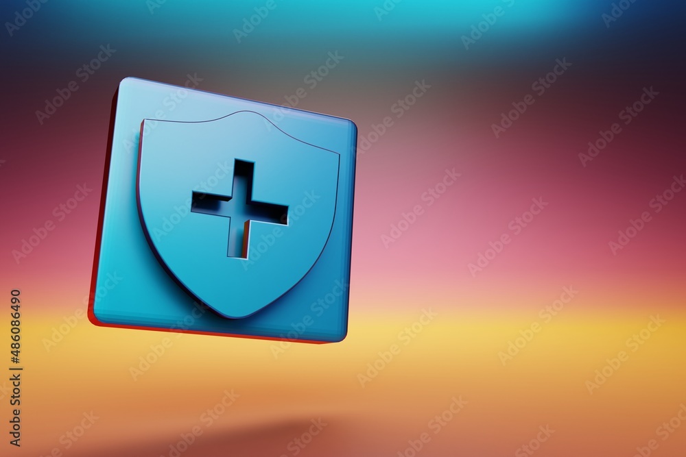Poster health shield icon. beautiful blue health shield symbol icons on multicolor bright background. 3d re