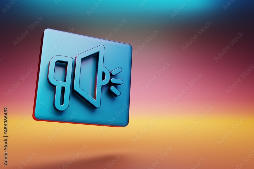 Poster Megaphone icon. Beautiful Blue Megaphone symbol icons on multicolor bright background. 3d rendering illustration. Background pattern for design.