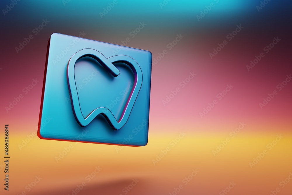 Poster Tooth icon. Beautiful Blue Tooth symbol icons on multicolor bright background. 3d rendering illustration. Background pattern for design.