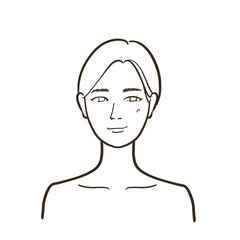 笑顔ではにかむ女性の線画イラスト