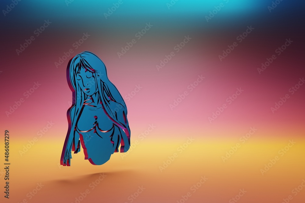 Aufkleber Blue zodiac sign Virgo on symbol icons on multicolor bright background. 3d rendering illustration. Background pattern for design.