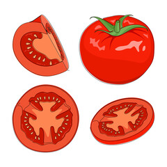 Set of sliced tomato. Vegetable in flat design