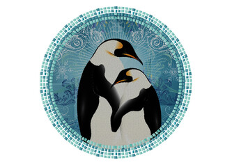 zwei zauberhafte Pinguine im Mosaik Stil