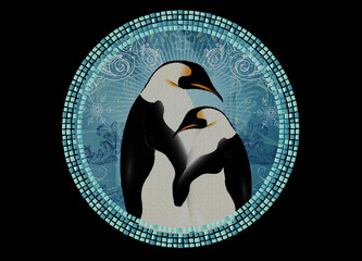 zwei zauberhafte Pinguine im Mosaik Stil