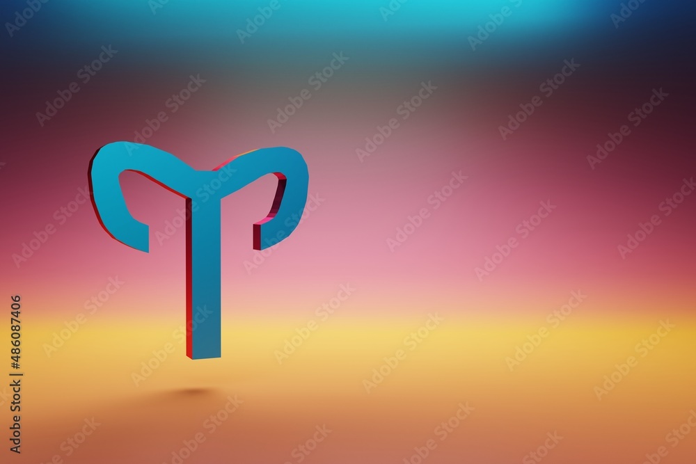 Poster Aries icon. Beautiful Blue Aries symbol icons on multicolor bright background. 3d rendering illustration. Background pattern for design.
